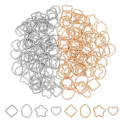 Unicraftale 160 pièces 8 styles anneaux de liaison en fer, anneaux ouverts texturés, coeur & larme & carré & étoile, platine et d'or, 13~16.5x12~18x1.5~2mm, diamètre intérieur: 9~12x10~15 mm, 20 pièces / style