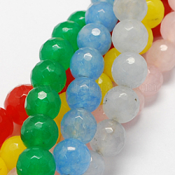 Natural Jade Bead Strands, Dyed, Faceted, Round, Mixed Color, 12mm, Hole: 1mm, about 32pcs/strand, 14.6 inch