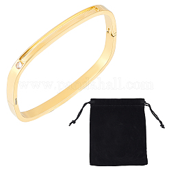 Unicraftale 1 pezzo braccialetto incernierato rettangolare con zirconi cubici trasparenti, 304 braccialetto scanalato in acciaio inossidabile da donna, Sacchetti di velluto rettangolari da 1 pz, oro, diametro interno: 1-3/4~2-1/4 pollice (4.6~5.75 cm)