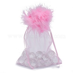 Сумочки из органзы , с кулиской и пером, ювелирные сумки, на свадьбу конфетные мешки, прямоугольные, розовый жемчуг, 17.5x12.5x0.07 см