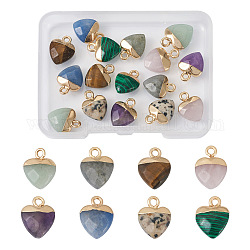 Fashewelry 16Pcs 8 Styles Natural & Synthetic Gemstone Charms, with Light Gold Plated Iron Findings, Heart, 13.5x10.5x5~5.5mm, Hole: 1.6~1.8mm, 2pcs/style