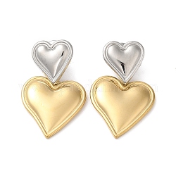 Pendientes colgantes de 304 acero inoxidable, corazón, Chapado en oro real y color acero inoxidable., 33x20mm