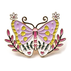 Broschen aus goldener Legierung, Schmetterlings-Emaille-Pins für Frauen, Pflaume, 26x36x2 mm