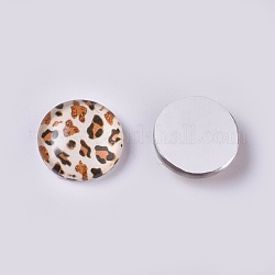 Glas cabochons, halbrund mit Leopardenmuster, antik weiß, 12x4 mm