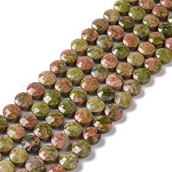 Chapelets de perles en unakite naturelle, facette, plat rond, 8~8.5x5~5.5mm, Trou: 1.2mm, Environ 44 pcs/chapelet, 14.88'' (37.8 cm)