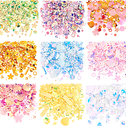 Olycraft 9 sacs 9 couleurs perles de paillette en plastique, perles de paillettes, formes mixtes, couleur mixte, 4x4x0.1mm, Trou: 1mm, 1bag / couleur