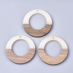 Colgantes de resina & madera, anillo, lino, 49x4mm, agujero: 2 mm