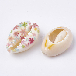 Perles de cauris imprimées, pas de trous / non percés, colorées, 20~25x14~16x5~7mm