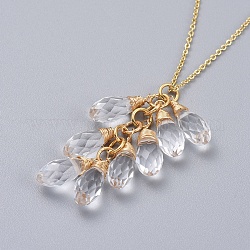 Pendants Necklaces, with Brass Cable Chains and teardrop, Glass Beads, Cloud, Golden, 17.32 inch(44cm), 1.5mm