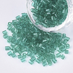 6/0 zwei geschnittenen Glasperlen, Hexagon, transparenten Farben, hell meergrün, 3.5~5x3.5~4 mm, Bohrung: 1 mm, ca. 4500 Stk. / Beutel