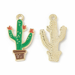 Pendentifs d'émail en alliage, charme de cactus, or, Sienna, 29x16x1.5mm, Trou: 2mm