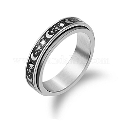 Вращающееся кольцо из титановой стали, Кольцо-спиннер для снятия беспокойства и стресса, платина, рисунок солнца, размер США 10 (19.8 мм)