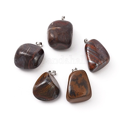 Naturels pendentifs tigre de fer, avec les accessoires en laiton de tonalité de platine, pépites, 23~30x13~22x12~20mm, Trou: 5x3mm