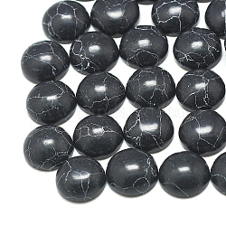 Cabochons turchese sintetico, tinto, mezzo tondo/cupola, nero, 14x7mm