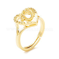 18KGP本金メッキ真鍮アルファベット調節可能なリング  女性のための最初の約束の指輪を持つ心  カドミウムフリー＆鉛フリー  文字.u  usサイズ5 1/4(15.9mm)