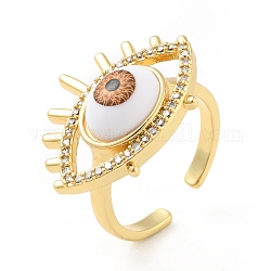 Sol de circonitas cúbicas con mal de ojo anillo de puño abierto con esmalte, joyería de latón chapado en oro real de 18k para mujer, sin plomo y cadmio, Perú, nosotros tamaño 6 (16.5 mm)