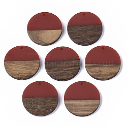Подвески из смолы и дерева, плоско-круглые, красные, 28.5x3.5~4 мм, отверстие : 1.5 мм