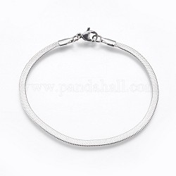304 Stainless Steel Herringbone Chain Bracelets, with Lobster Claw Clasps, Stainless Steel Color, 7-1/4 inch(18.5cm), 3mm