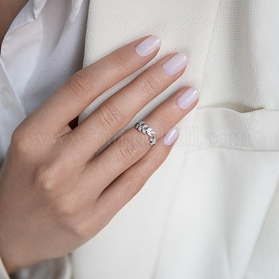 Кольца-манжеты из стерлингового серебра с микропаве из прозрачных кубических цирконий в форме листа OV8225-3-1