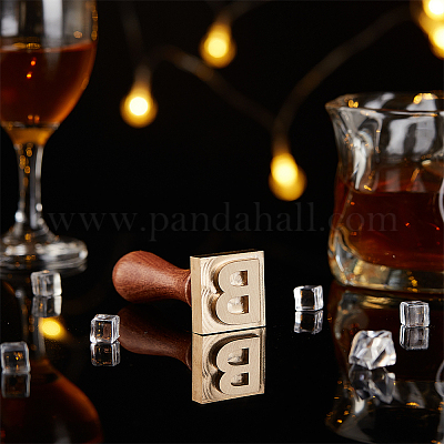 Ice Cube Stamp Wooden Seal Stamp Ice Stamp Brass Stamp Head with Wood Handles and Removable Brass Head for Ice Cubes Drinks Bar Making DIY Crafting 