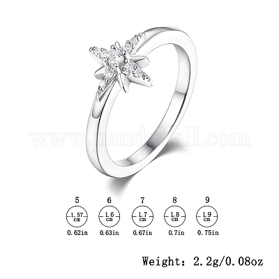 Женское кольцо-звезда из стерлингового серебра S925 с микропаве из прозрачных кубических цирконий RI1010-6-1