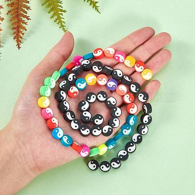 2 Strands 2 Styles Handmade Polymer Clay Beads Strand, DIY Accessories for  Bracklet & Necklace Making, Flat Round with Taiji Pattern, Mixed Color