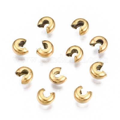 100 pcs 304 Stainless Steel Crimp Beads Covers Findings Golden Vacuum  Plating