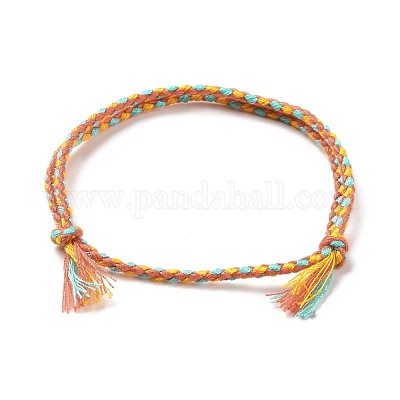 Polyester Braided Adjustable Cord Bracelet, Woven Wrap Friendship Bracelet for Women, Mixed Color, Inner Diameter: 1-3/4~3-3/4