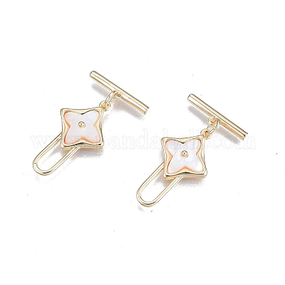 Застежки-тоггл из натуральной пресноводной белой латуни KK-T062-235G-1