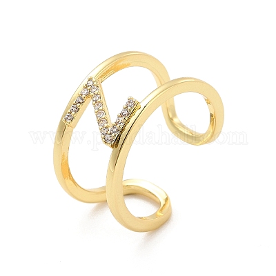 Кольцо-манжета с открытой буквой из прозрачного кубического циркония RJEW-A012-01G-Z-1