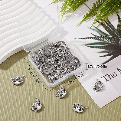 SUNNYCLUE 1 Box 50pcs Mardi Gras Charms Masquerade Charms Party Antique Silver Tibetan Style Tiny Charm Feather Charms for Jewelry