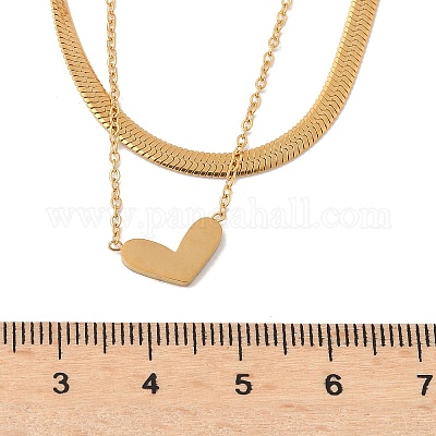 201 нержавеющая сталь кулон в форме сердца любовь двухслойные ожерелья для женщин NJEW-D307-03G-1