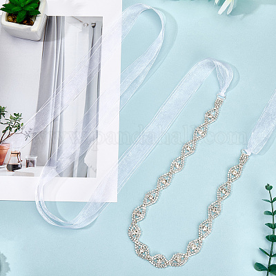 Металлические пояса для талии со стразами в форме конского глаза для свадебного платья&nbsp;AJEW-WH20080-65C-S-1