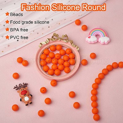 Wholesale 100Pcs Silicone Beads Round Rubber Bead 15MM Loose Spacer Beads  for DIY Supplies Jewelry Keychain Making 