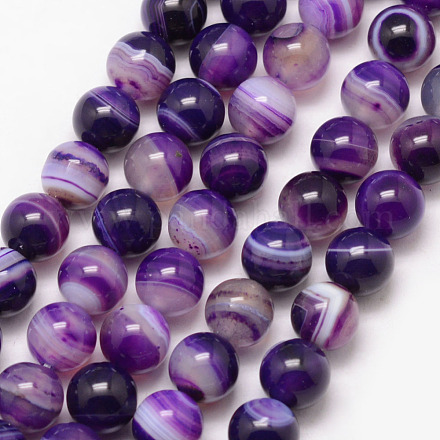 Natural Striped Agate/Banded Agate Bead Strands X-G-K166-13-10mm-04-1