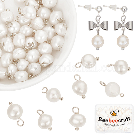 Beebeecraft 40Pcs Natural Cultured Freshwater Pearl Oval Charms PALLOY-BBC0001-04-1