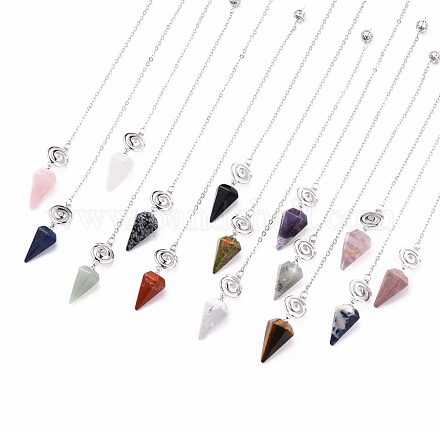 Natural & Synthetic Mixed Gemstone Hexagonal Pointed Dowsing Pendulums G-A024-A-1