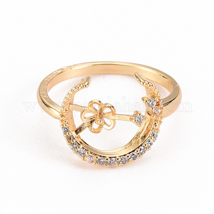 Brass Micro Pave Clear Cubic Zirconia Peg Bails Cuff Finger Ring Settings KK-S356-267-NF-1