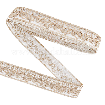 FINGERINSPIRE 10 Yards/9.1m 30mm White Gold Vintage Jacquard Ribbon Trim Floral Leaves Pattern Embroidered Woven Trim Ethnic Style Polyester Ribbons Retro Fabric Trim for Clothing and Craft Decor OCOR-WH0060-33D-1