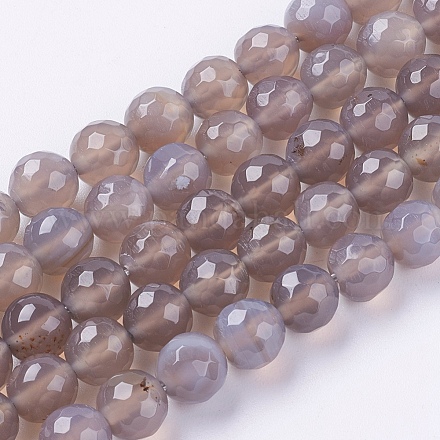 Chapelets de perles en agate grise naturelle X-G-G580-8mm-08-1