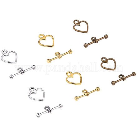 PH PandaHall 150 Sets 3 Color Bracelet Toggle Clasps Tibetan Antique Heart Jewelry Clasp for Valentine's Necklace Bracelet Jewelry Making PALLOY-PH0005-57-1