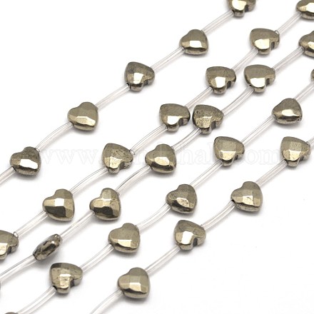 Faceted Heart Natural Pyrite Beads Strands G-I125-113-1