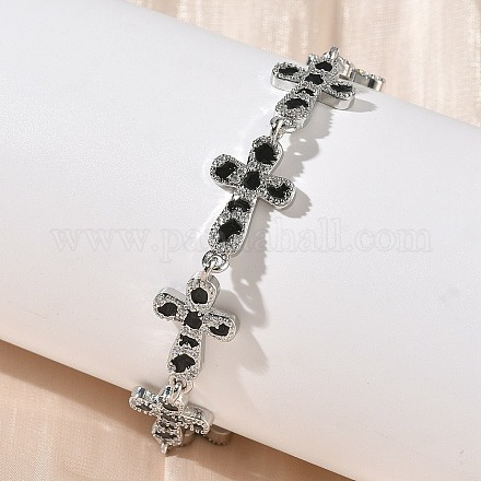 Браслеты-цепочки с латунной эмалью и микропаве из прозрачных кубических цирконий для женщин BJEW-G764-02P-1