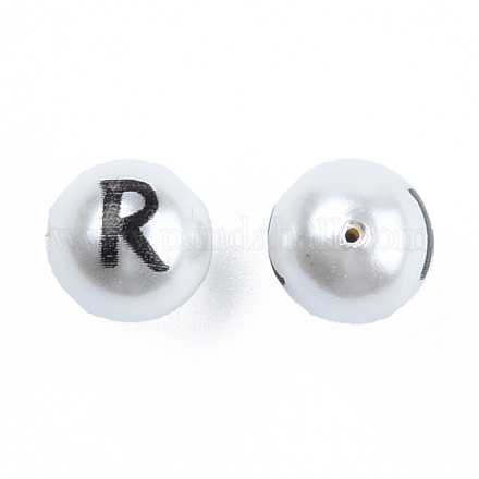 ABSプラスチックパール調ビーズ  プリント付き  文字でのラウンド  文字.r  10mm  穴：1mm KY-N015-148R-1