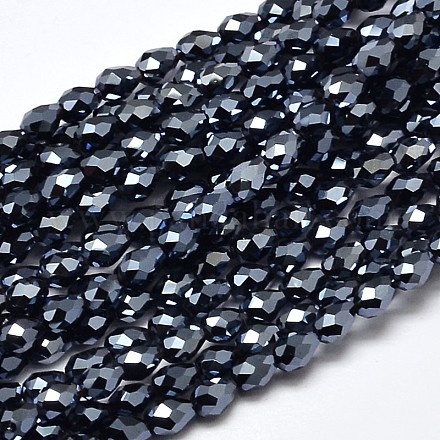 Brins de perles de verre plaquées galvanoplastie à facettes en forme de larme X-EGLA-J132-FP01-1