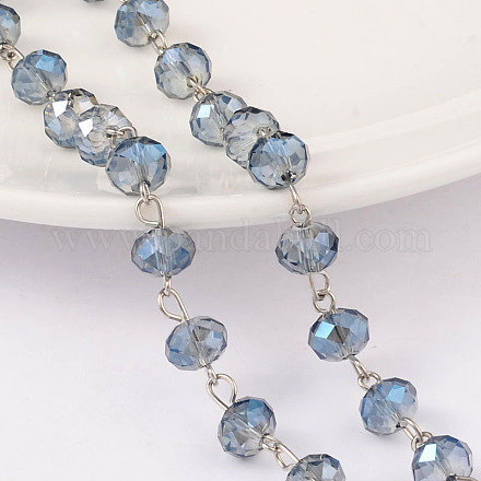 Rondelle hecho a mano electrochapa cadenas de perlas de vidrio AJEW-JB00130-03-1