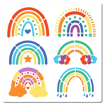 GORGECRAFT 30x30cm Rainbow Stencil 6 Styles Rainbow Cloud Template Raindrops Sun Star Pattern Reusable Plastic Stencil for Painting on Wood Wall Furniture Tile Canvas Fabrics Scrapbook DIY Art Crafts DIY-WH0244-283-1