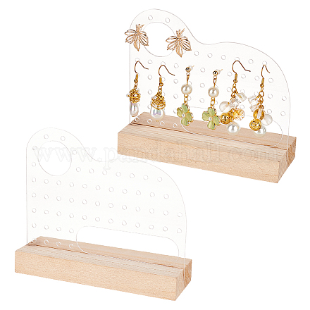 FINGERINSPIRE 2 Set 110 Holes Transparent Acrylic Earring Display Stand 11.9x5x11cm Arch Pattern Acrylic Display Holder Earring Organizer with Wooden Base Clear Stud Earring Organizer Display Stand EDIS-WH0029-80A-1