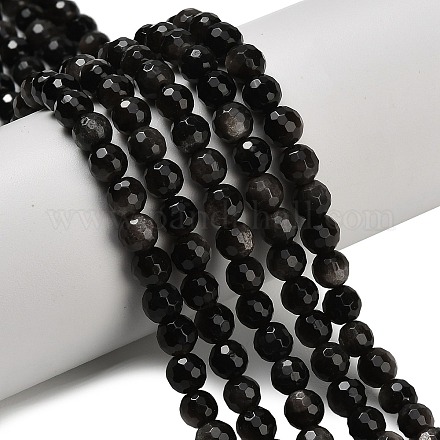 Natürliche silberne Obsidianperlenstränge&nbsp;G-C280-B08-6mm-1