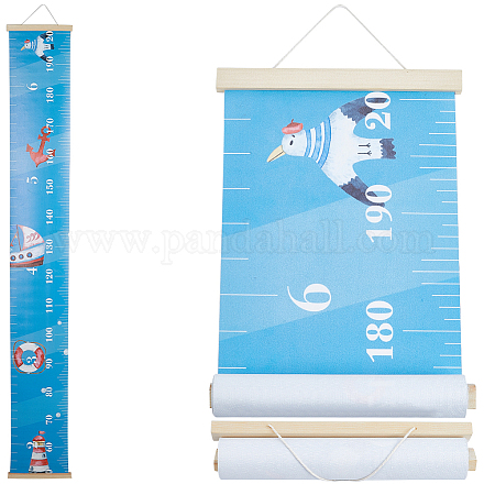 CREATCABIN Ocean Growth Chart Canvas Height Measurement Chart Ruler Wood Frame Hanging Removable Cartoon Lighthouse Ship Wall Rulers Rectangle for Home Living Room Decoration Nursery Decor Gift Blue AJEW-WH0165-69A-1